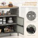 Rattan storage cabinet with acacia wood countertop, featuring a 2-door design and easy-to-hold knobs for outdoor use.
